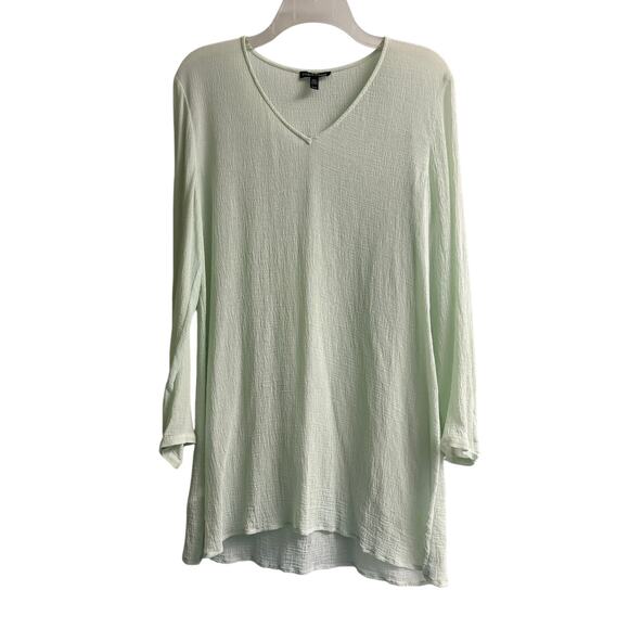Eileen Fisher Crinkled Silk V Neck Tunic Top Blouse Sea Foam Green Size M - Picture 1 of 6